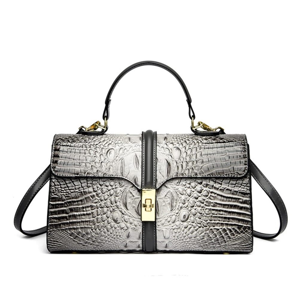 6878 Vegan Leather Satchel Shoulder Bag Trendy Crocodile Patterned Totes